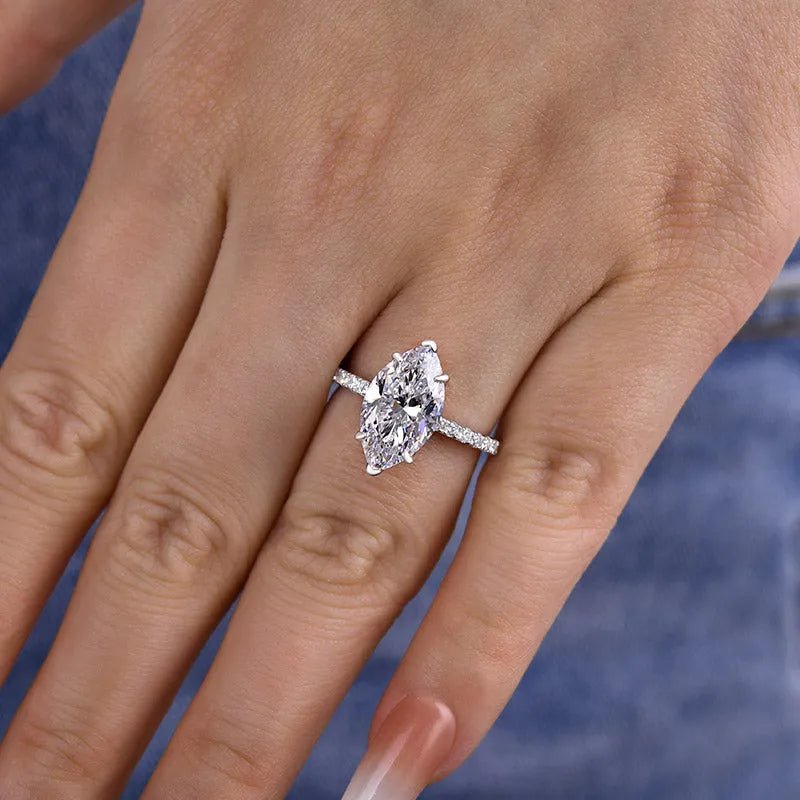 Exclusive Marquise Cut Engagement Ring In Sterling Silver