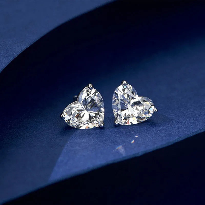 Heart Shaped Simulated Diamond Women's Stud Earrings In Sterling Silver