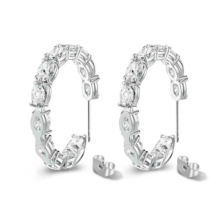 Sparkle Oval Cut Women's Hoop Earrings In Sterling Silver