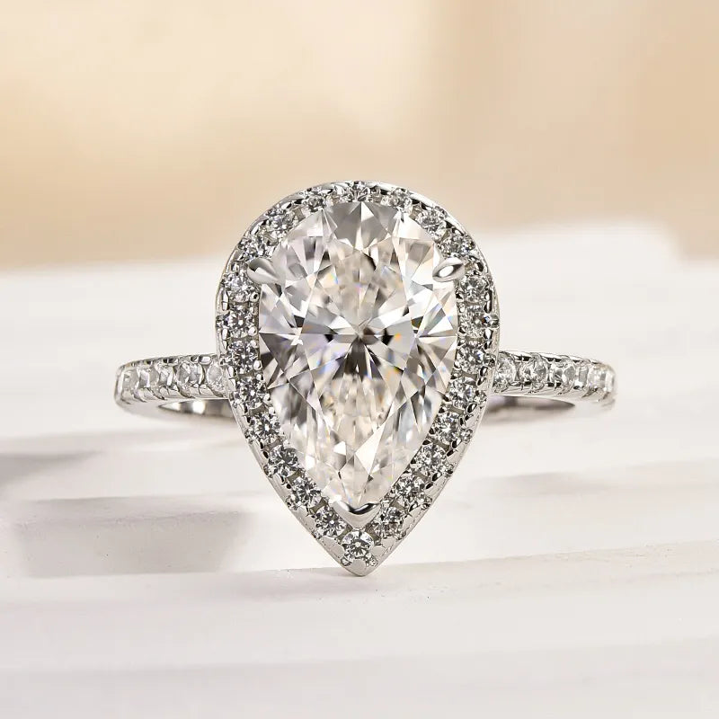 Moissanite Halo 3.0 Carat Pear Cut Engagement Ring