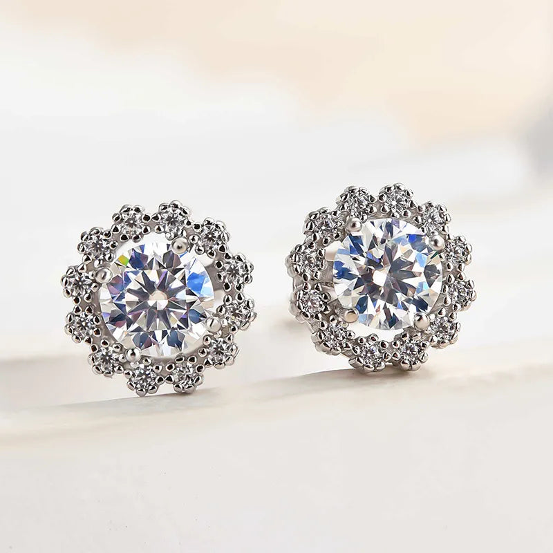 Moissanite Snowflake Stud Earrings In Sterling Silver