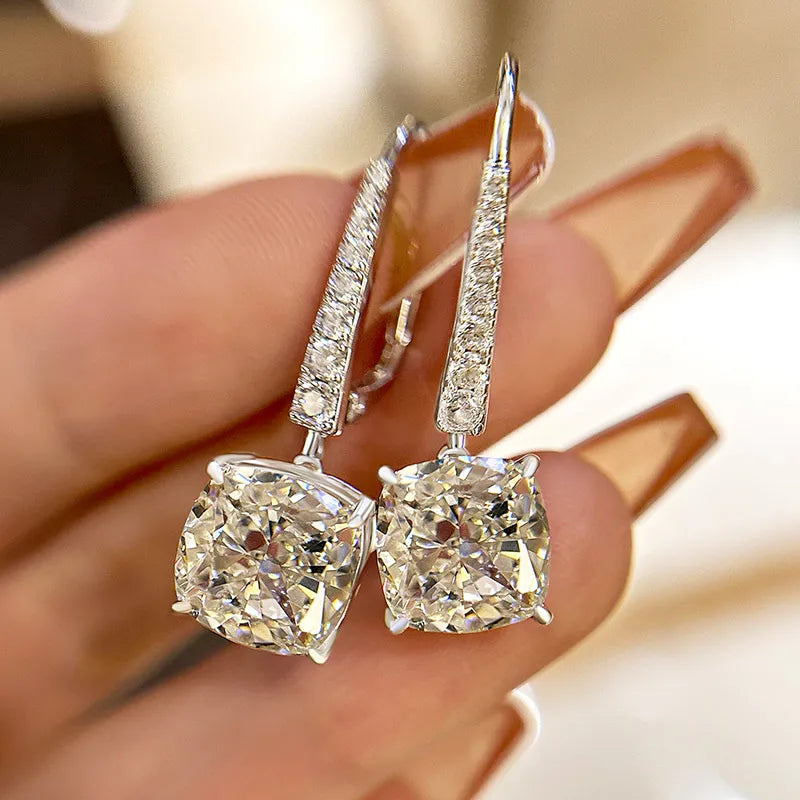 Exquisite Cushion Cut Women's Earrings In Sterling Silver