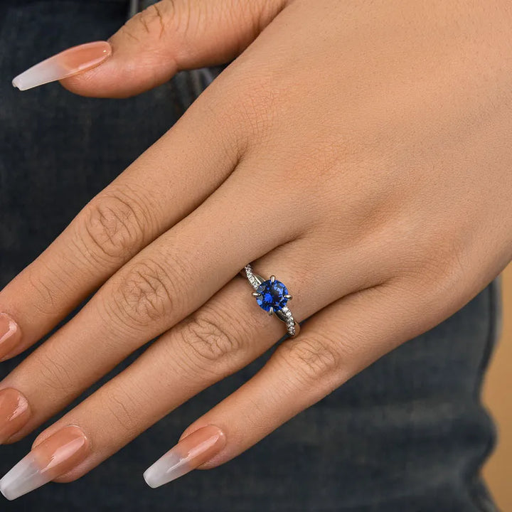 Classic Twist 1.25 Carat Round Cut Blue Sapphire Engagement Ring For Her In Sterling Silver