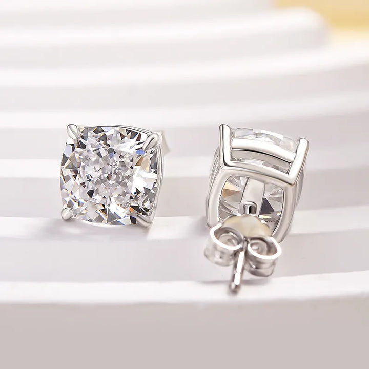 3.0 Carat Cushion Cut Sterling Silver Women's Stud Earrings