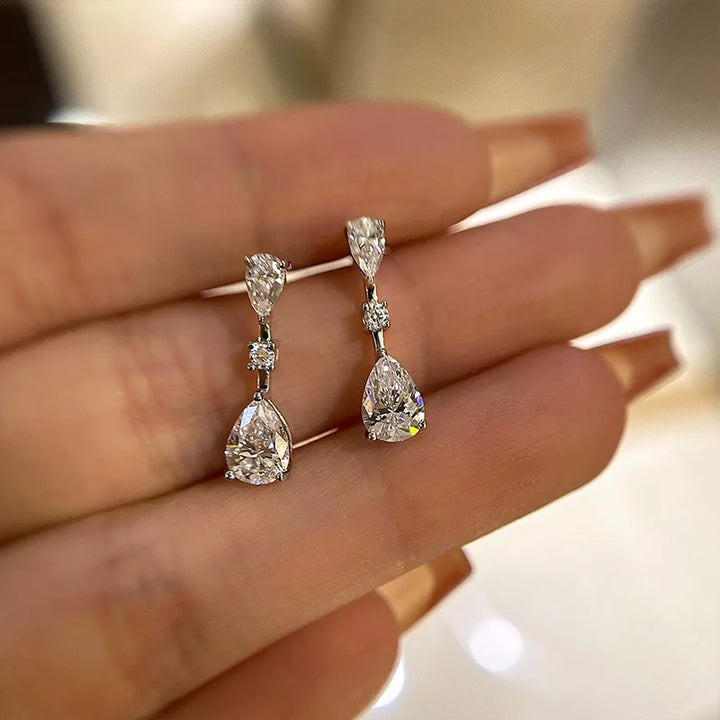 Elegant Pear Cut Women's Earrings In Sterling Silver