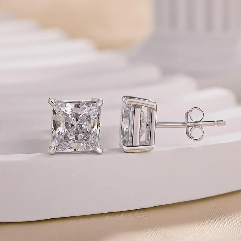 Square Princess Cut Sona Simulated Diamond Stud Earrings In Sterling Silver