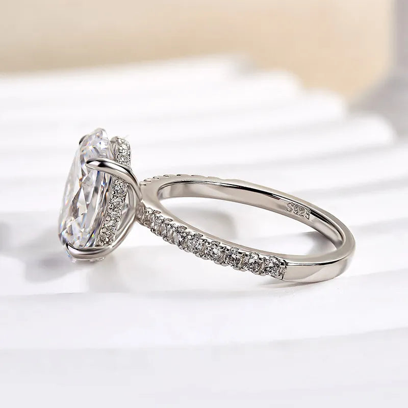 Classic Oval Cut Simulated Diamond Engagement Ring In Sterling Silver