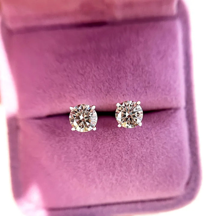 Moissanite Round Cut Stud Earrings In Sterling Silver