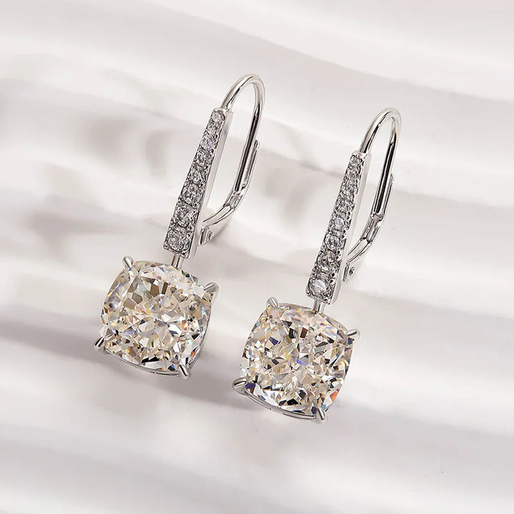 Exquisite Cushion Cut Women's Earrings In Sterling Silver