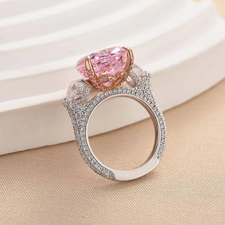 Gorgeous Pear Cut Pink Sapphire Three Stone Engagement Ring