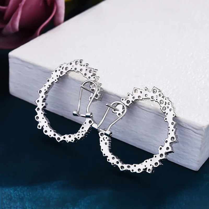 Sparkle Round Cut Women's Hoop Earrings In Sterling Silver