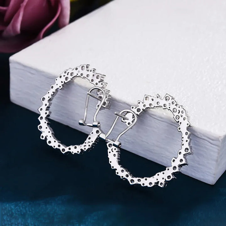 Sparkle Round Cut Women's Hoop Earrings In Sterling Silver