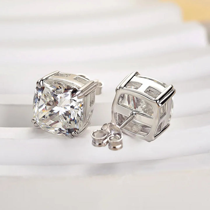 Glittering Crushed Ice Cushion Cut Stud Earrings For Women