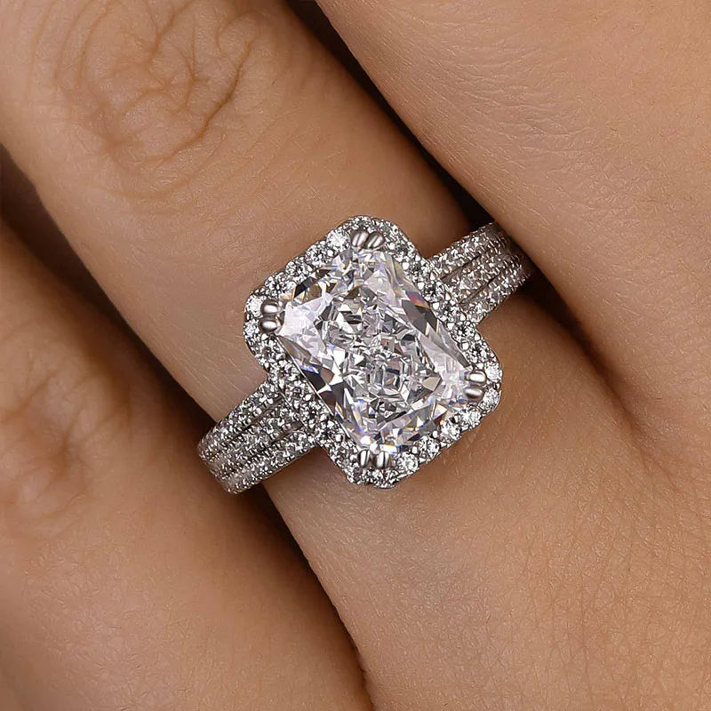 Sparkle Split Shank Halo Radiant Cut Engagement Ring