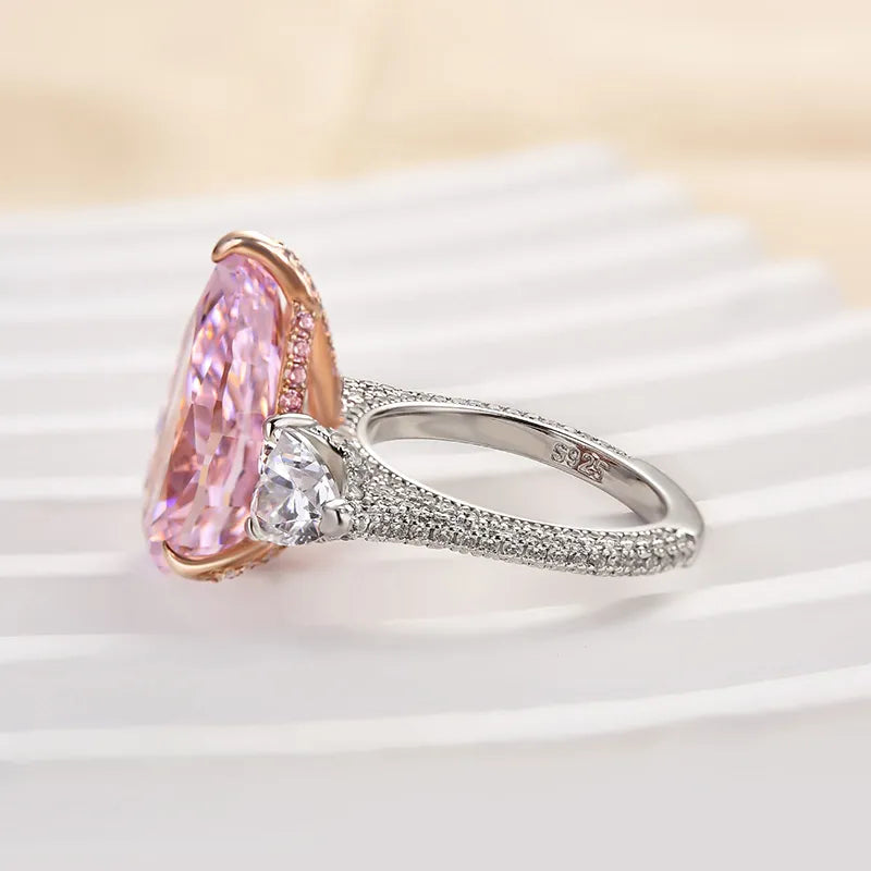 Gorgeous Pear Cut Pink Sapphire Three Stone Engagement Ring