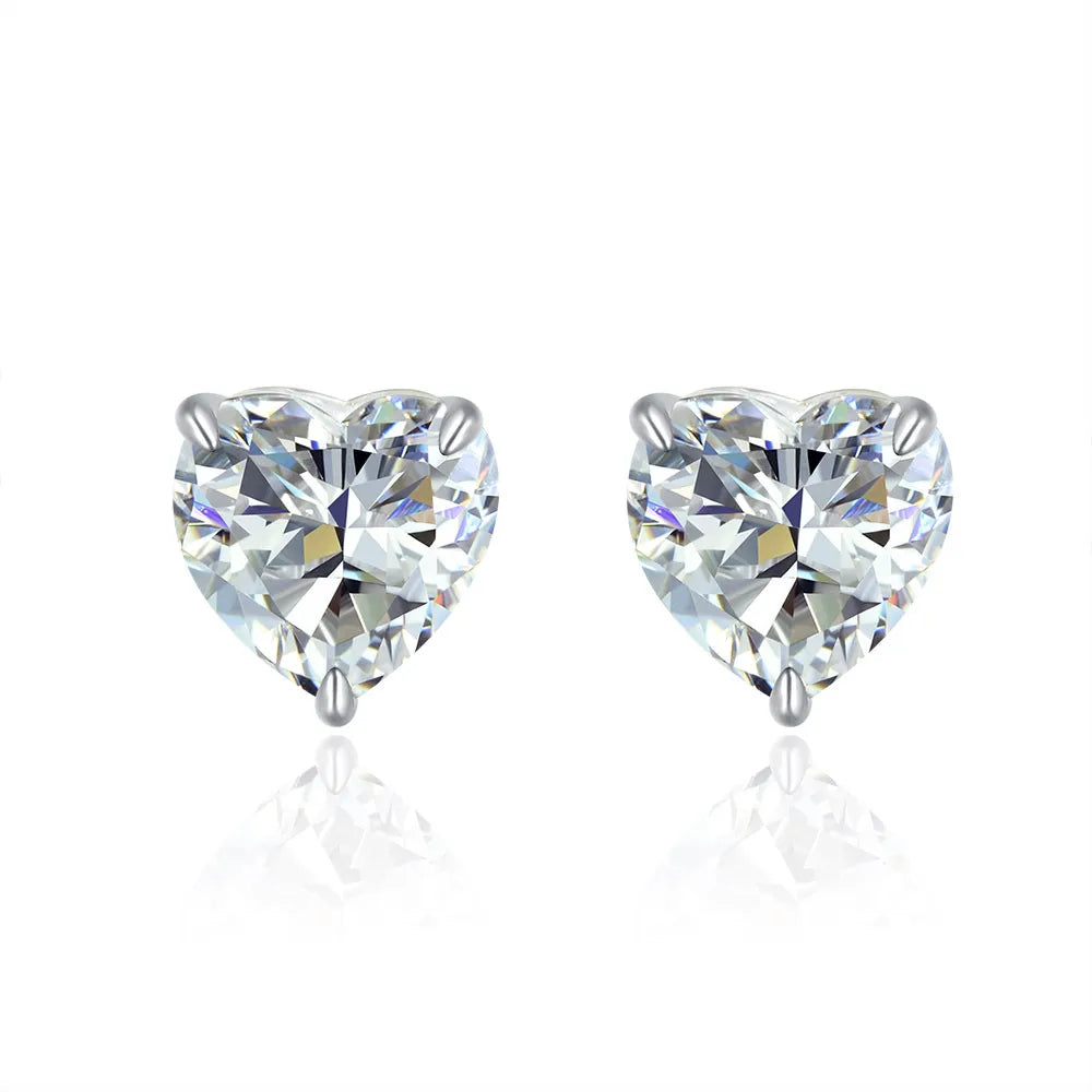 Heart Shaped Simulated Diamond Women's Stud Earrings In Sterling Silver