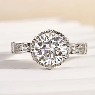 Moissanite 2.0 Carat Round Cut Vintage Engagement Ring