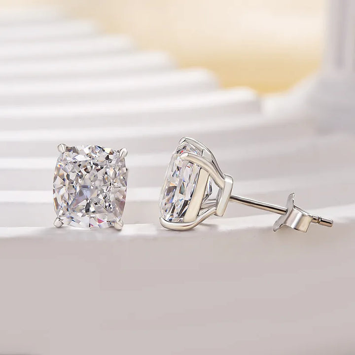 Classic Crushed Ice Cushion Cut Women's Stud Earrings In Sterling Silver