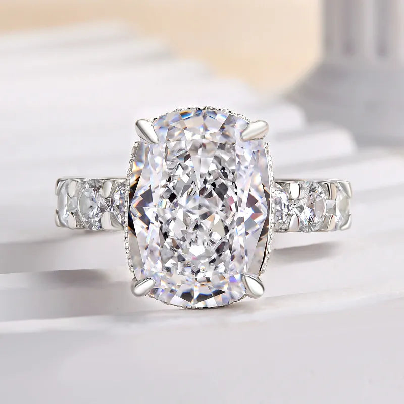 Gorgeous Elongated Crushed Ice Cushion Cut Engagement Ring